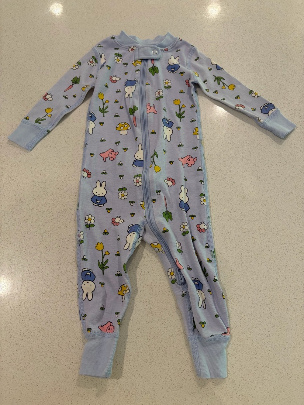 NWOT Hanna Andersson MIFFY Light Blue Bunny & Floral One-Piece